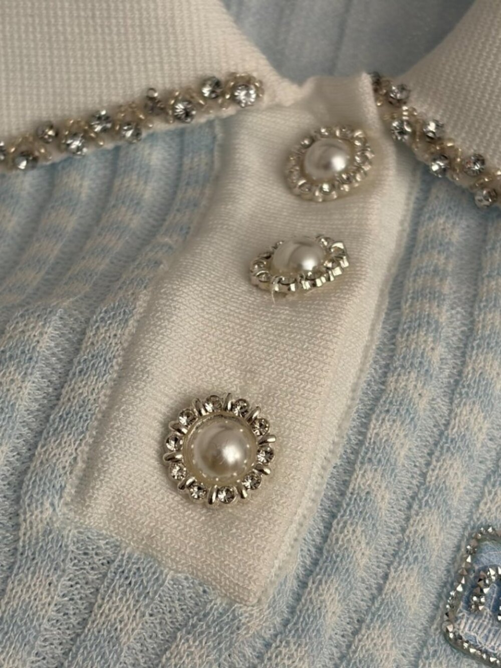 Miu Miu Light Blue Diamond-Embellished Collared Knit Tank Top - Picture 4 of 9